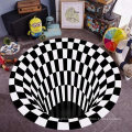 Tapis de plateau de tapis 3D Mat d&#39;étage illusion Rapis de zone de glissement, 3D Vortex Vortex Optical Illusions Rat de sol, plaid blanc noir